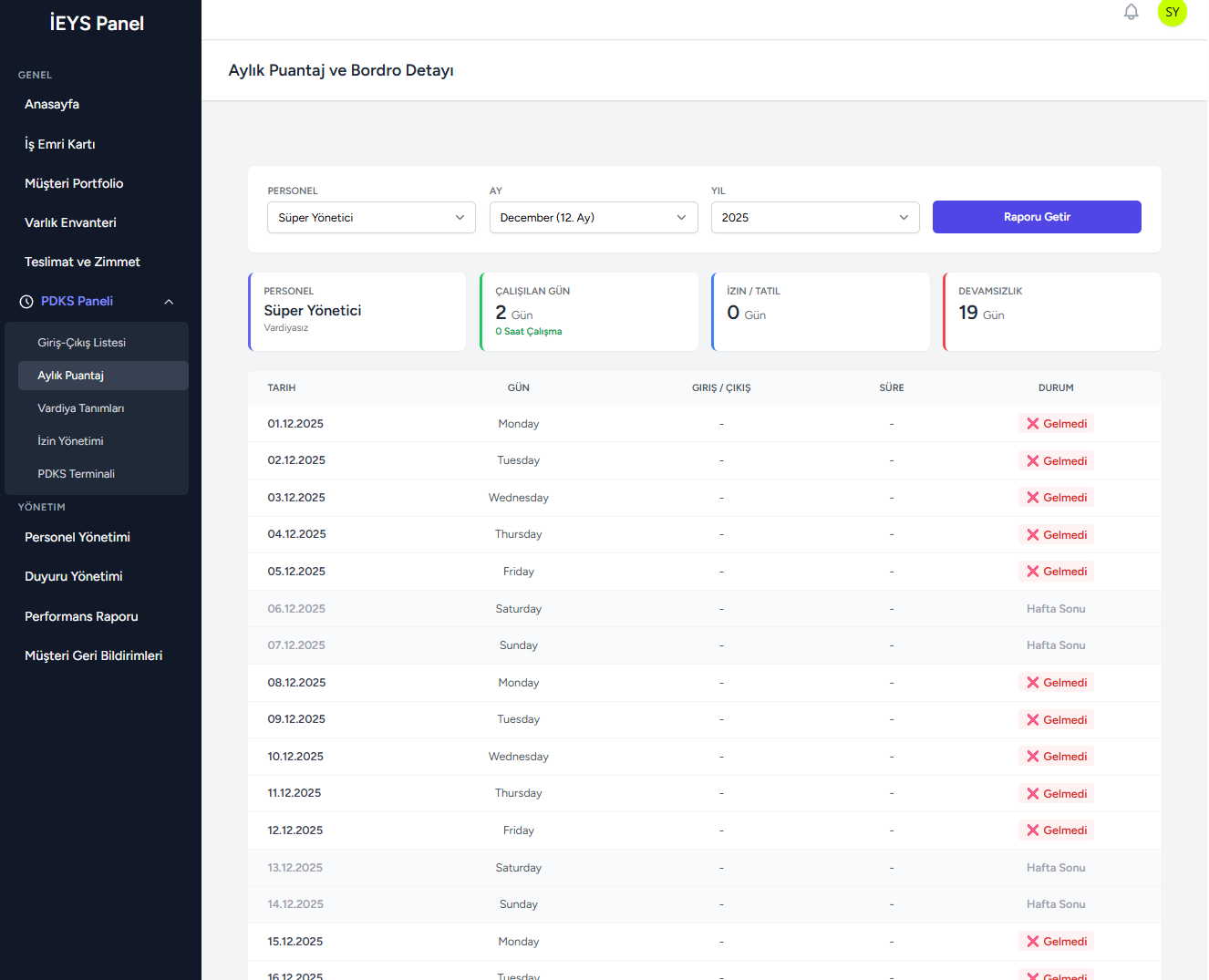 Aylık Puantaj Raporu