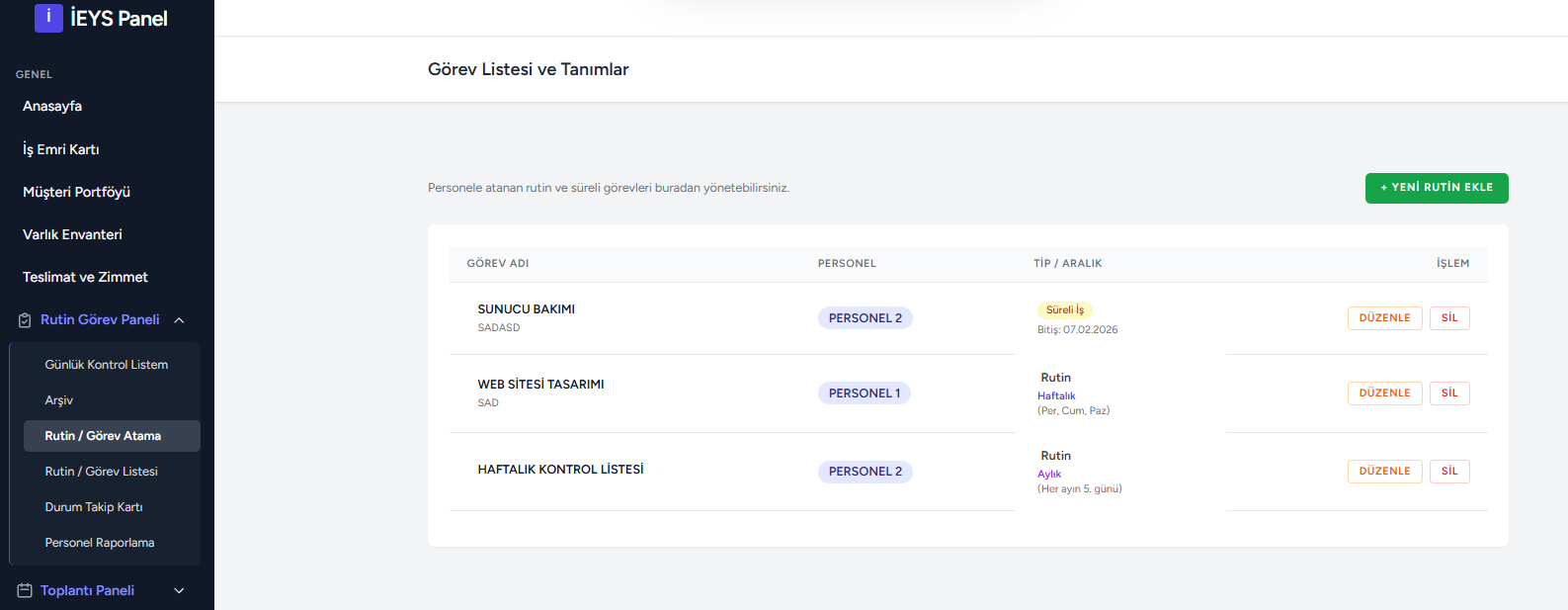 Rutin Görev Paneli