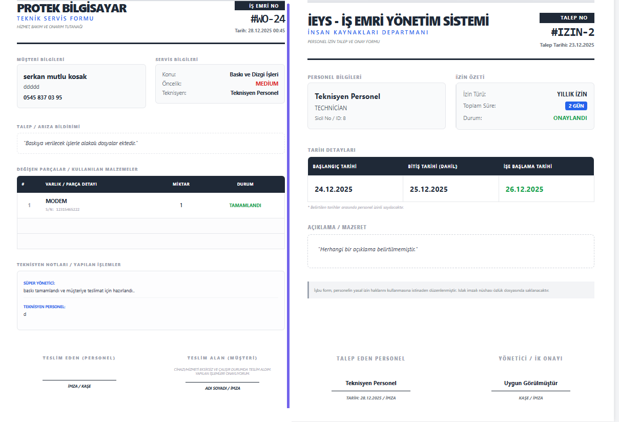 Servis Formu Yazdırma